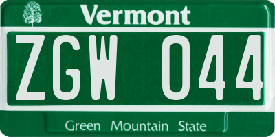 VT license plate ZGW044