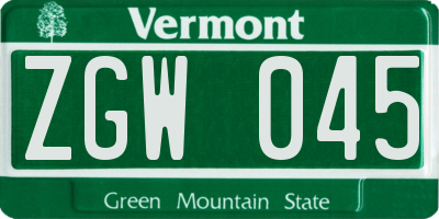 VT license plate ZGW045