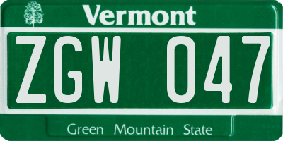 VT license plate ZGW047