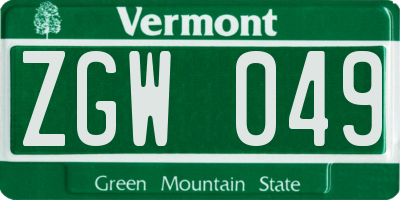 VT license plate ZGW049