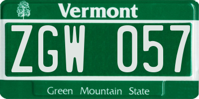 VT license plate ZGW057