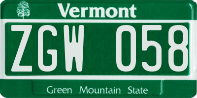 VT license plate ZGW058