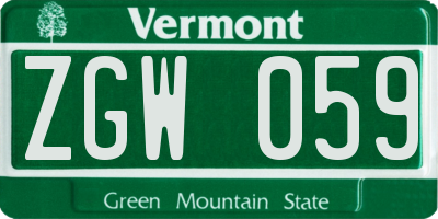 VT license plate ZGW059