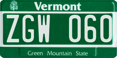 VT license plate ZGW060