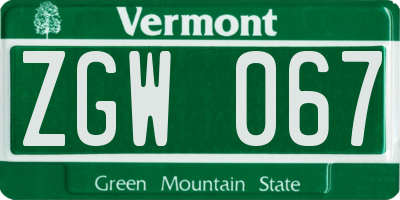 VT license plate ZGW067