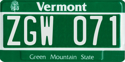 VT license plate ZGW071