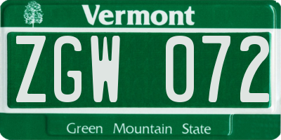 VT license plate ZGW072