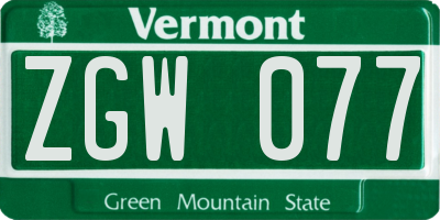 VT license plate ZGW077