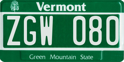 VT license plate ZGW080