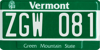 VT license plate ZGW081