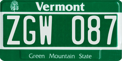 VT license plate ZGW087