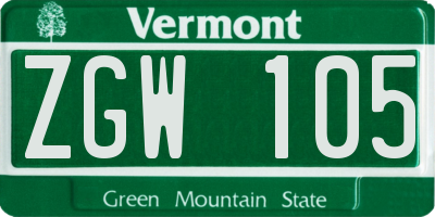 VT license plate ZGW105