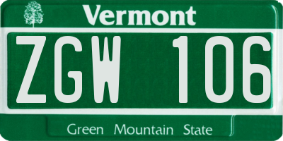VT license plate ZGW106