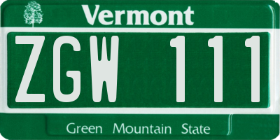 VT license plate ZGW111