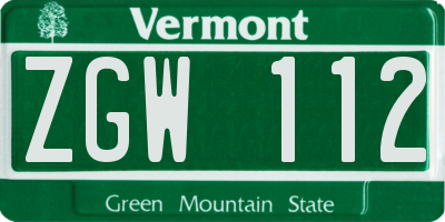 VT license plate ZGW112