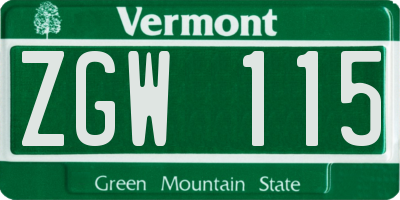 VT license plate ZGW115