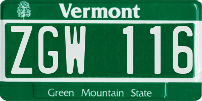 VT license plate ZGW116
