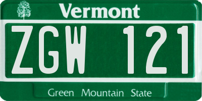 VT license plate ZGW121