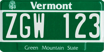 VT license plate ZGW123