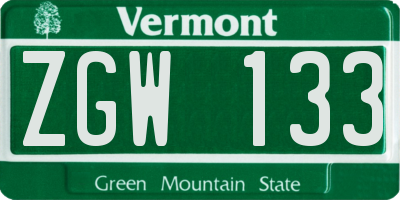 VT license plate ZGW133