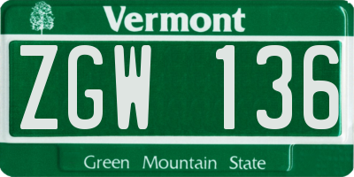 VT license plate ZGW136