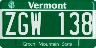 VT license plate ZGW138