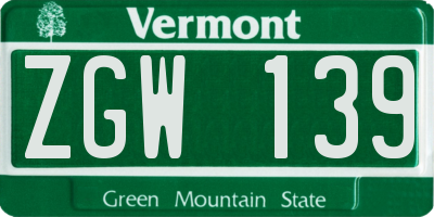 VT license plate ZGW139
