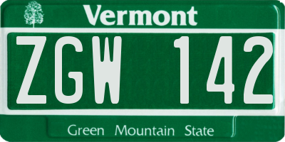 VT license plate ZGW142