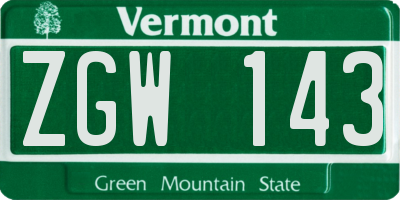 VT license plate ZGW143