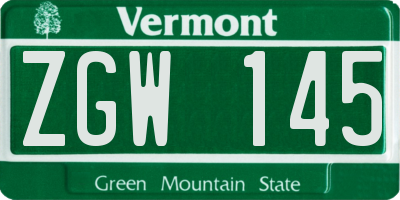 VT license plate ZGW145