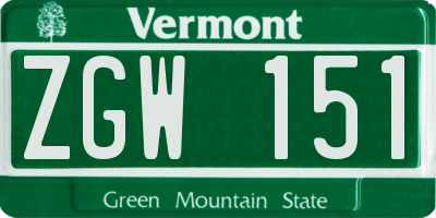 VT license plate ZGW151