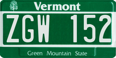 VT license plate ZGW152