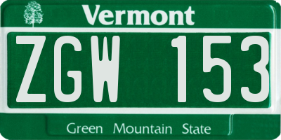 VT license plate ZGW153