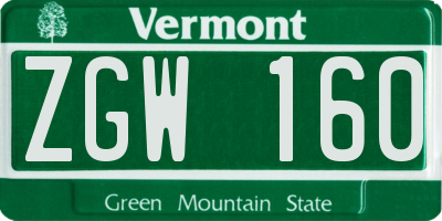VT license plate ZGW160