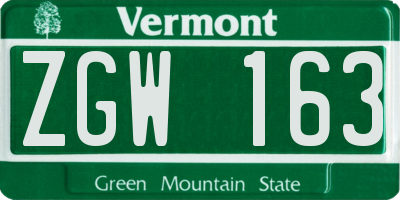 VT license plate ZGW163