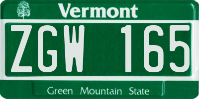 VT license plate ZGW165