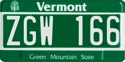 VT license plate ZGW166