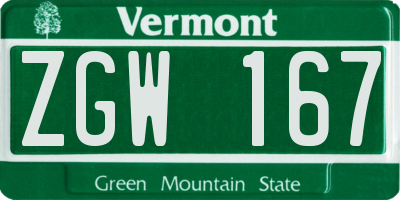 VT license plate ZGW167