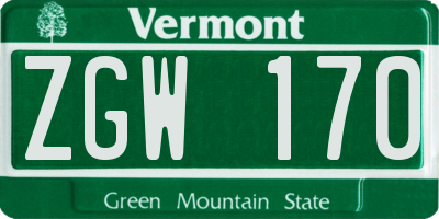 VT license plate ZGW170