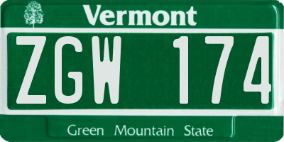 VT license plate ZGW174
