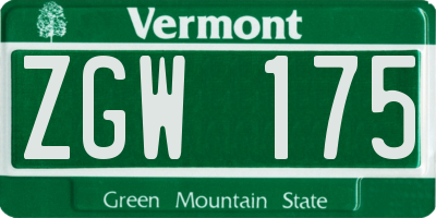 VT license plate ZGW175