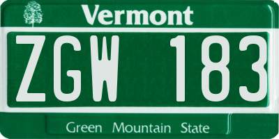 VT license plate ZGW183