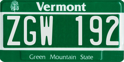 VT license plate ZGW192