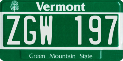 VT license plate ZGW197