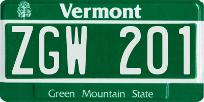 VT license plate ZGW201