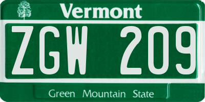 VT license plate ZGW209