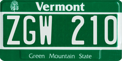 VT license plate ZGW210