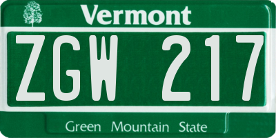 VT license plate ZGW217