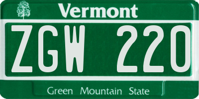 VT license plate ZGW220
