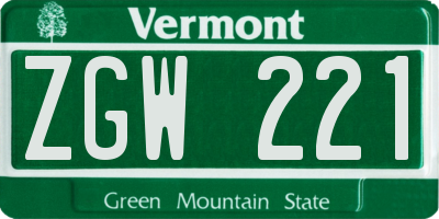 VT license plate ZGW221